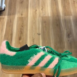 Adidas Kids Gazelle Fuzzy Green and Pink Sneakers